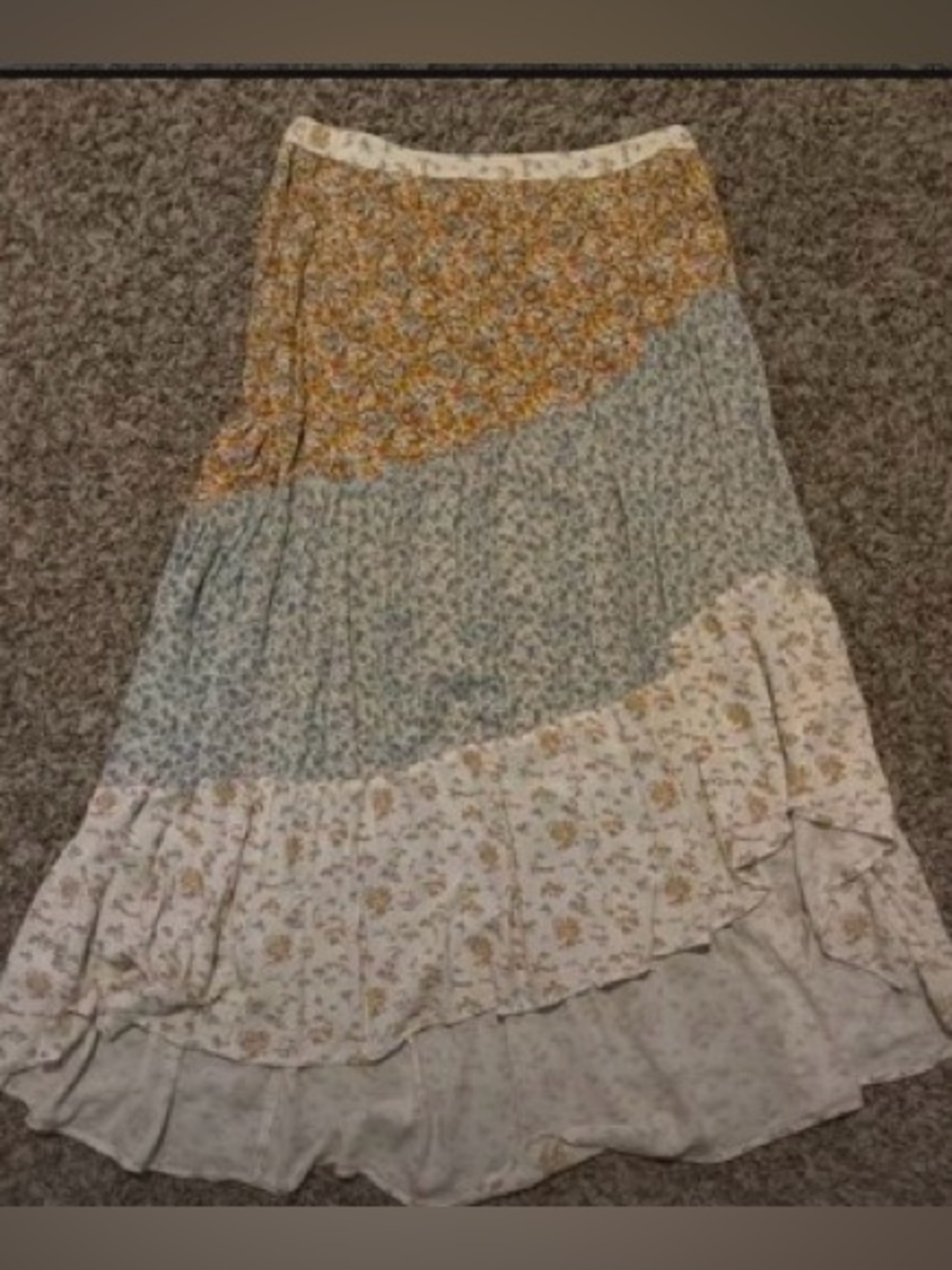 American Eagle Outfitters Patchwork Floral Maxi Skirt in Yellow, Blue & Cream